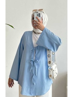 Mavi Önü Baglamalı Kimono Tunik