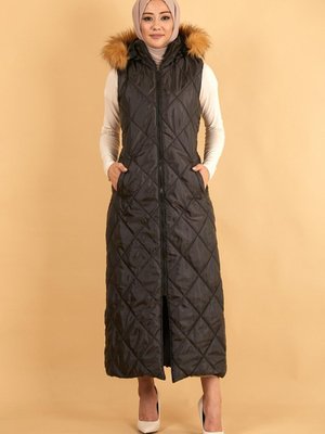 Siyah Kapüşonlu Kapitone Şişme Yelek