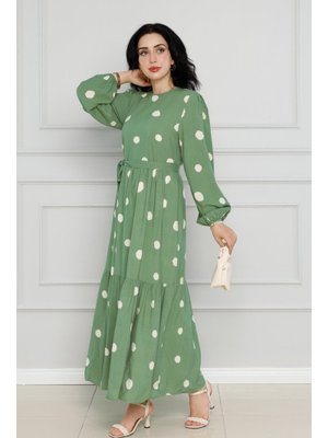 Yeşil Puantiyeli Kuşaklı Eylül Elbise Yeşil Puantiyeli Kuşaklı Eylül Elbise