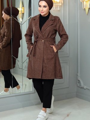 Kahverengi Düğmeli Kaşe Kaban