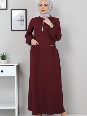 Mürdüm Fermuar Detaylı Elbise Mürdüm Fermuar Detaylı Elbise