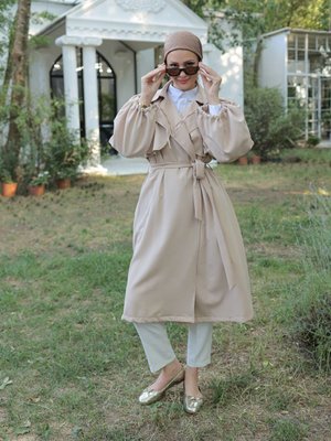 Trençkot Tesettür Ekstra Salaş Balon Kol Özel Üretim