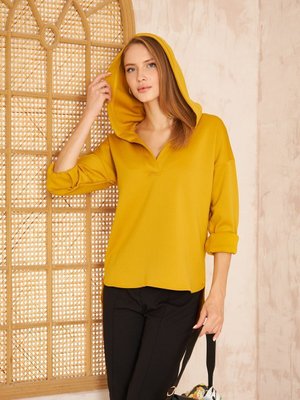 Hardal Scuba Kapüşonlu Arkası Uzun Salaş Rahat Kalıp Sweatshirt