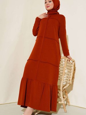 Kiremit Önü Çımalı Geniş Elbise