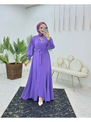 Birinci Kalite Medine İpliği Kumaştan Kemerli Abaya Ve İçlik Elbise Şahane İkili