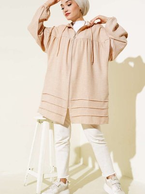 Bej Yarasa Kol Keten Kapüşonlu Kap Bej Yarasa Kol Keten Kapüşonlu Kap