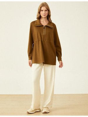 Bel Büzgülü Scuba Sweatshirt Koyu Oliv