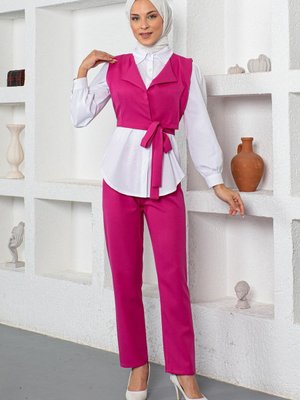 Pembe Kısa Ceketli Üçlü Takım