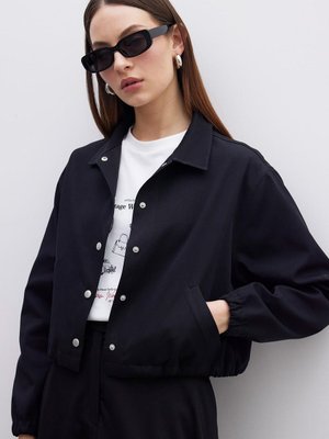 Yakalı Gabardin Ceket Siyah Yakalı Gabardin Ceket Siyah