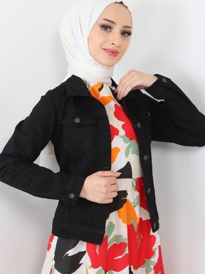 Siyah Düğmeli Kot Ceket Siyah Düğmeli Kot Ceket