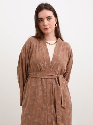 Koyu Vizon Büyük Beden Aerobin Brode Kimono Üçlü Takım