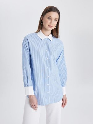 Relax Fit Çizgili Poplin Uzun Kollu Gömlek Tunik C4099ax24sp