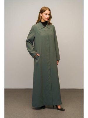 Haki Gömlek Yaka Robadan Kuplu Büyük Beden Astarlı Pardesü
