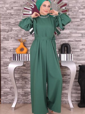 Zümrüt İnci Detaylı Tulum Elbise