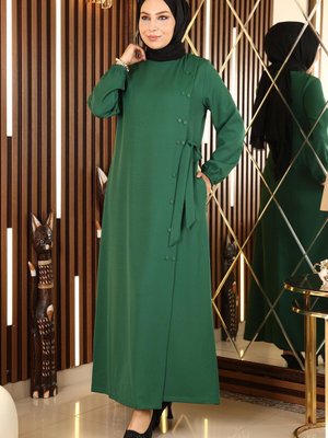 Zümrüt Düğmeli Yandan Bağlamalı Ferace