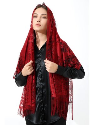 Kırmızı Püsküllü Tül Şal Mevlüt Örtüsü Kırmızı Püsküllü Tül Şal Mevlüt Örtüsü
