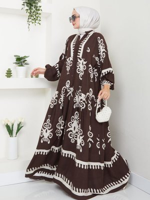 Kahverengi Etnik Desenli Elbise Kahverengi Etnik Desenli Elbise