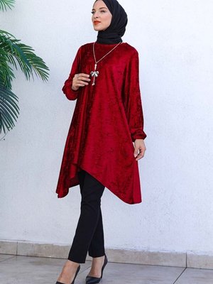 Asimetrik Model Kadife Tunik Bordo Asimetrik Model Kadife Tunik Bordo