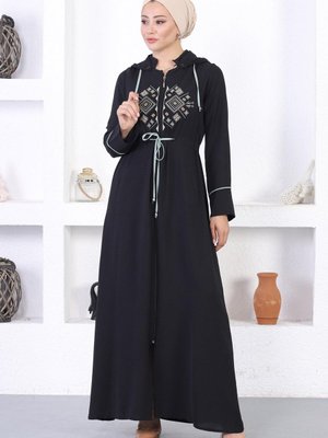 Mint Nakışlı Kapüşonlu Ferace Mint Nakışlı Kapüşonlu Ferace