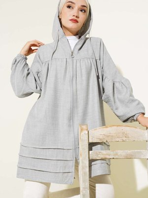 Gri Yarasa Kol Keten Kapüşonlu Kap Gri Yarasa Kol Keten Kapüşonlu Kap