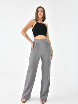 Gri Yüksel Bel Cırt Kapama Likralı Palazzo Pantolon