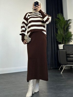 Kahverengi Buse Triko Elbise Kahverengi Buse Triko Elbise