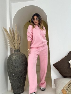 Pembe Fermuarlı Eşofman Takım