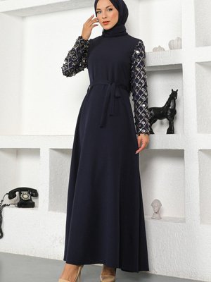 Lacivert Saçak Detaylı Elbise Lacivert Saçak Detaylı Elbise