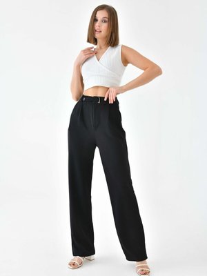 Siyah Kemer Detaylı Yüksel Bel Full Likralı Pantolon