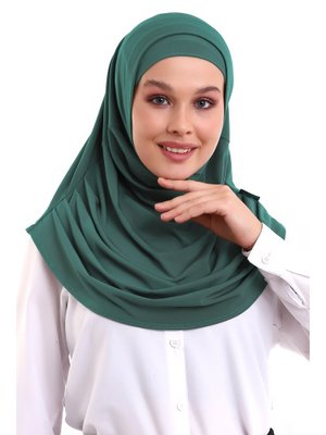 Yetişkin Boneli Hazır Pratik Eşarp Su Yeşili