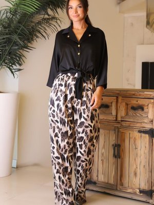 Bej Desenli Bol Paça Pantolon