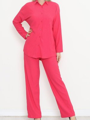 Gofre Gömlekli Takım Fuşya