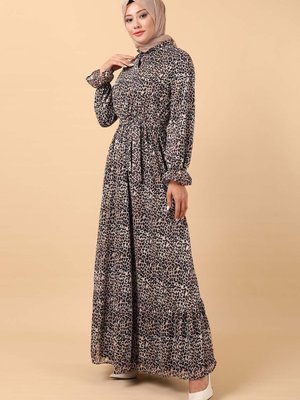 Taba Leopar Desenli Elbise Taba Leopar Desenli Elbise