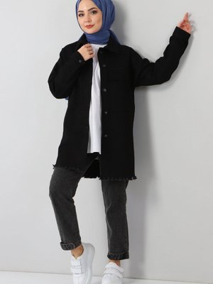 Siyah Püskül Detaylı Kot Ceket Siyah Püskül Detaylı Kot Ceket