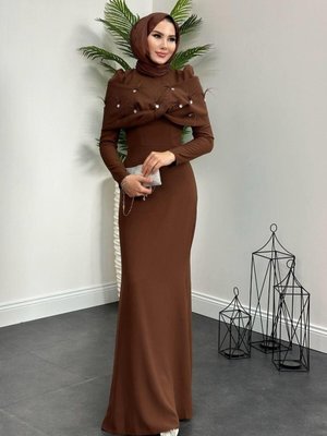 Tasarım Abiye Elbise Kahverengi Tasarım Abiye Elbise Kahverengi