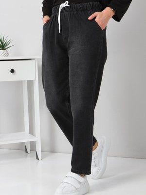 Antrasit Beli Lastikli Boyfriend Kot Pantolon Antrasit Beli Lastikli Boyfriend Kot Pantolon