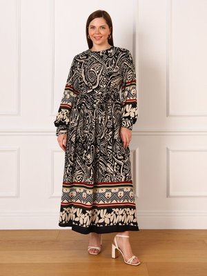 Büyük Beden Elbise Siyah Bej Büyük Beden Elbise Siyah Bej