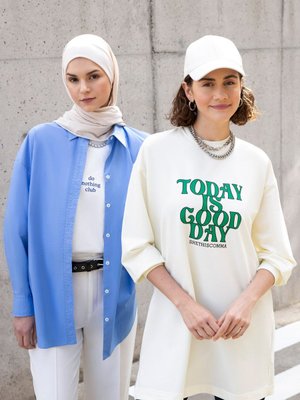 Pamuklu Baskılı Sweatshirt Kırık Beyaz Pamuklu Baskılı Sweatshirt Kırık Beyaz