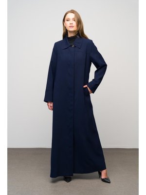 Lacivert Gömlek Yaka Robadan Kuplu Büyük Beden Astarlı Pardesü