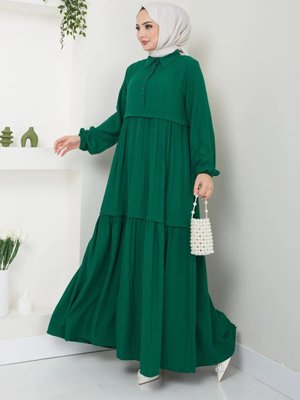 Zümrüt Viskon Kumaş Yaka Gömlek Elbise