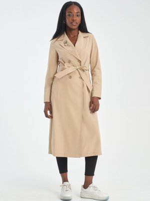 Astarsız Su Geçirmez Broşlu Trençkot Bej