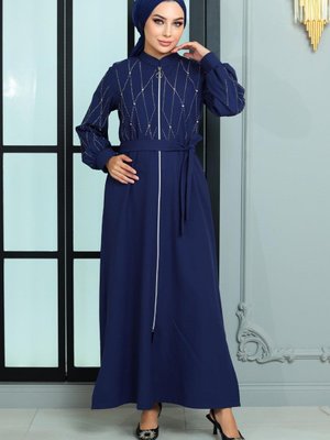 İndigo Taş Detaylı Ferace