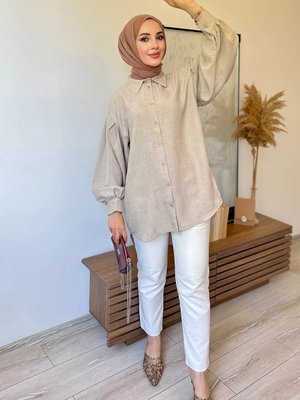 Taş Omuz Pileli Balon Kol Gömlek Tunik