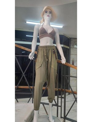 Haki Beli Bağlamalı Saçak Detaylı Bohem Şalvar Haki Beli Bağlamalı Saçak Detaylı Bohem Şalvar