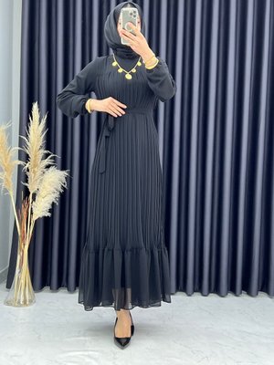 Piliseli Şifon Elbise