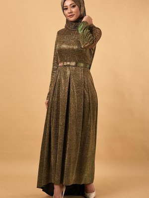 Haki Simli Işıltılı Abiye Elbise Haki Simli Işıltılı Abiye Elbise