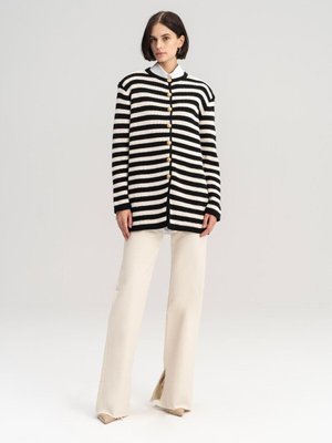 Gold Düğmeli Çizgili Hırka