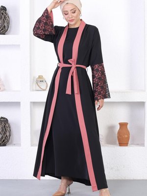 Gül Kurusu Dantel Detaylı Abaya Gül Kurusu Dantel Detaylı Abaya