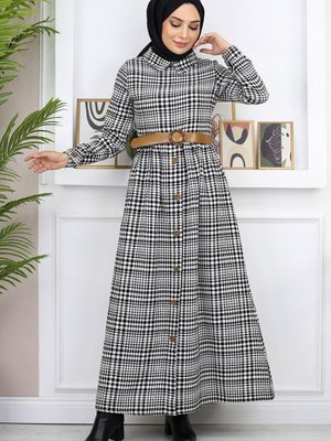 Siyah Düğme Detaylı Elbise