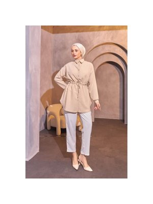 Bej Belden Cekmeli Keten Tunik Bej Belden Cekmeli Keten Tunik